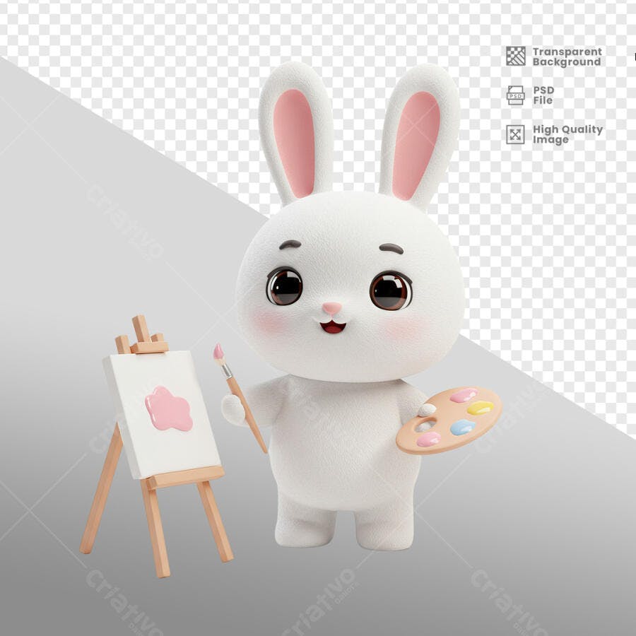 Imagem PSD Coelhinho Pintor para Dia das Crianças PSD Editável