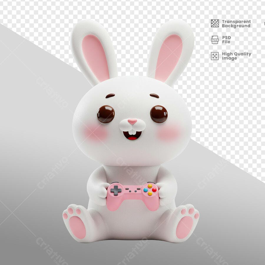 Imagem 3D Coelho Gamer PSD Editável