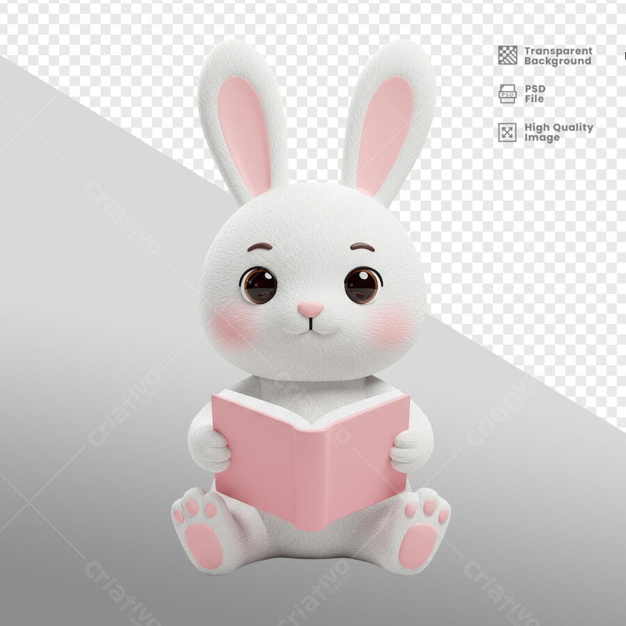 Ilustração Infantil: Coelhinho Lendo PSD Editável