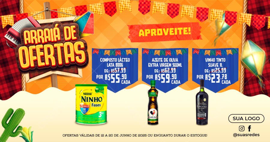 Flyer Festa Junina com Ofertas PSD Editável