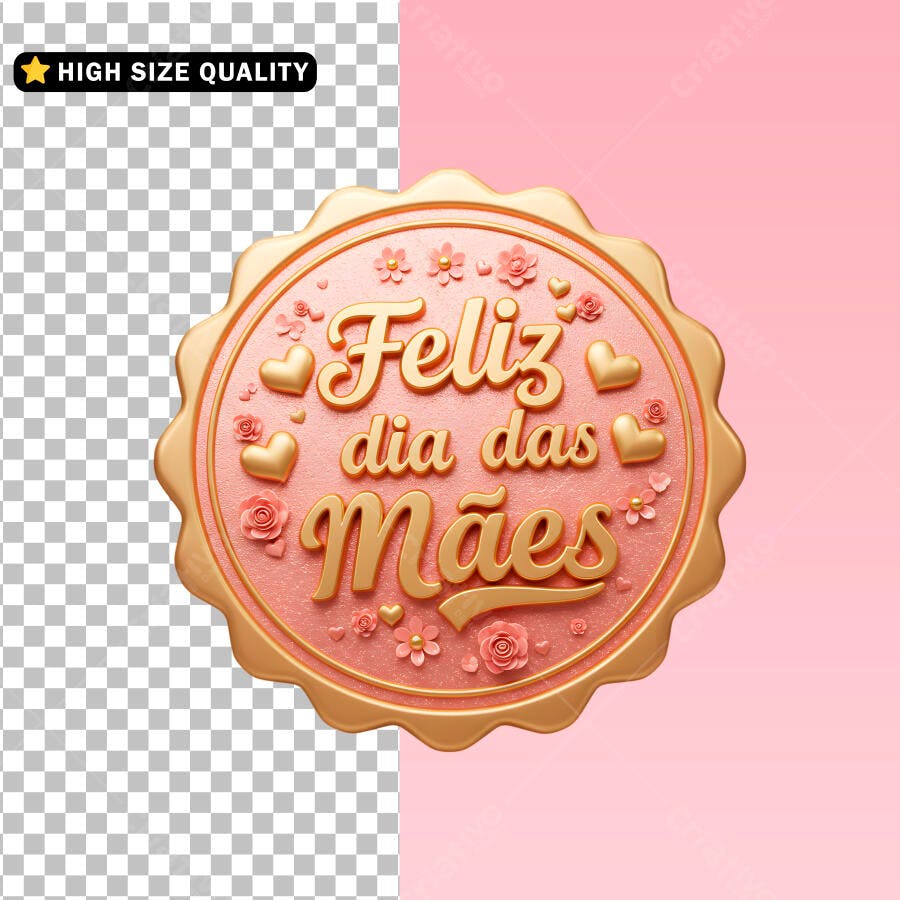 Selo 3D Dia das Mães Rosa e Dourado