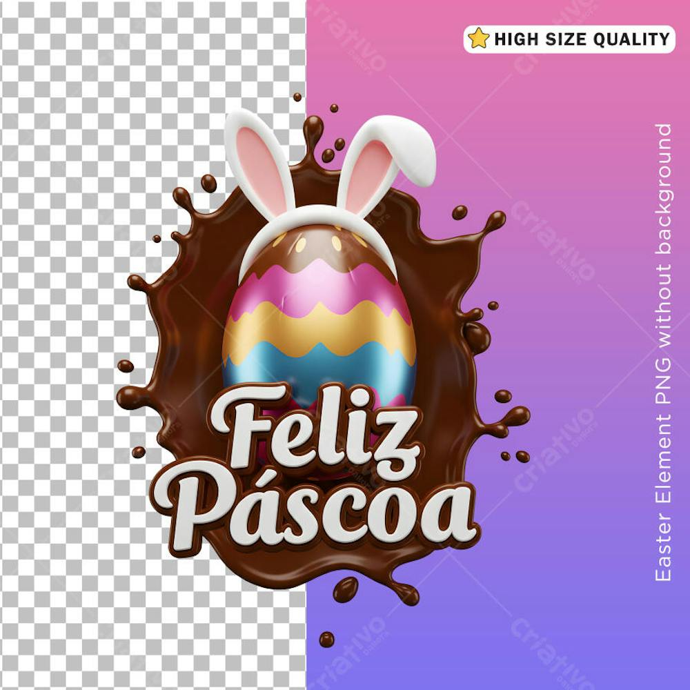 Selo 3D Feliz Páscoa Ovo de Chocolate Elemento Social Media Post