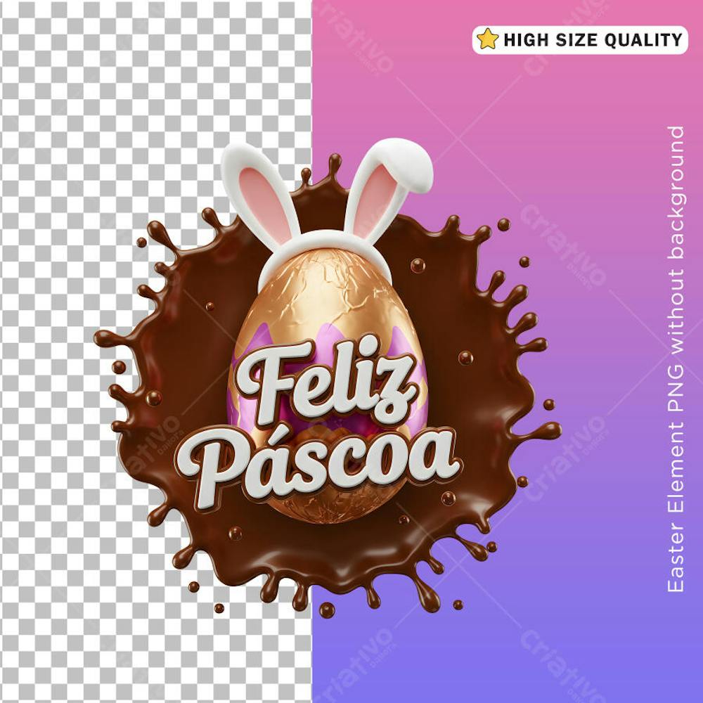Selo 3D Feliz Páscoa Ovo de Chocolate Elemento Social Media Post
