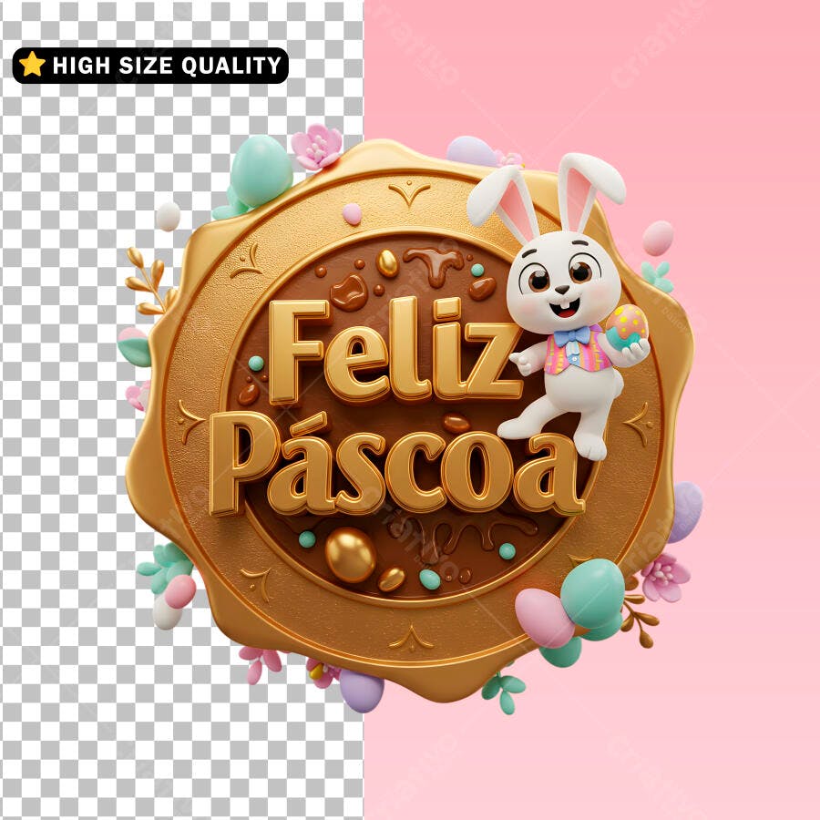Selo 3D Páscoa dourado com coelhinho