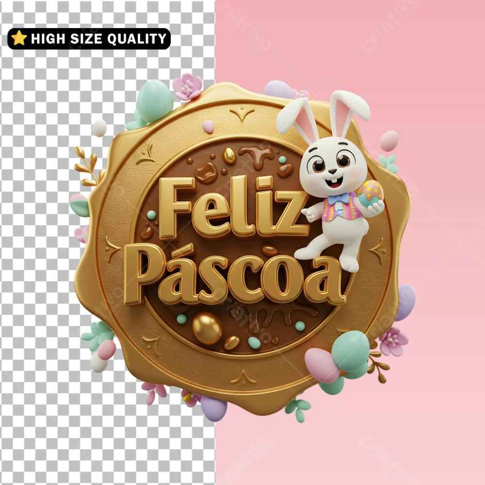 Selo 3D Feliz Páscoa Coelhinho da Páscoa Elemento Social Media Post