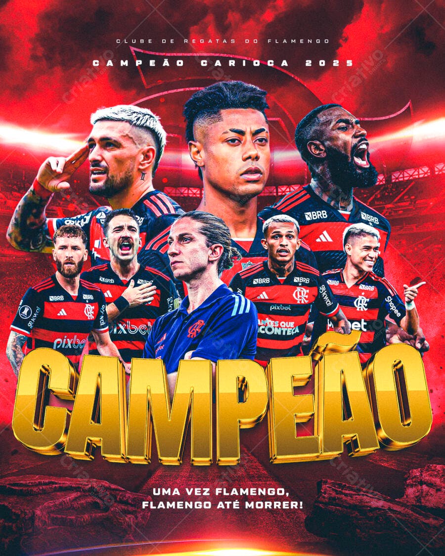 Flyer Flamengo Campeão Carioca 2025 PSD Editável