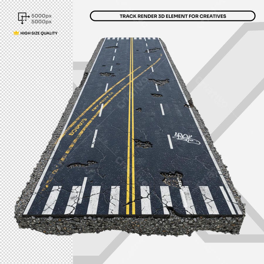 Recurso 3D Estrada Destruída PSD Editável