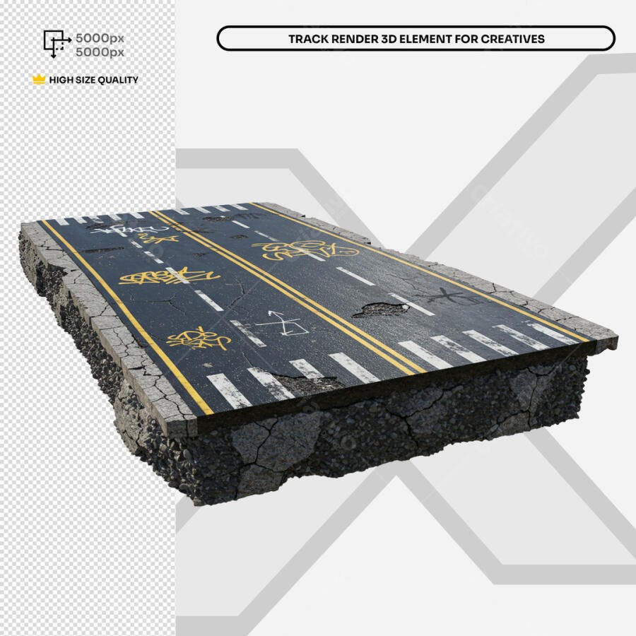 Elemento 3D de Rua Destruída PSD Editável