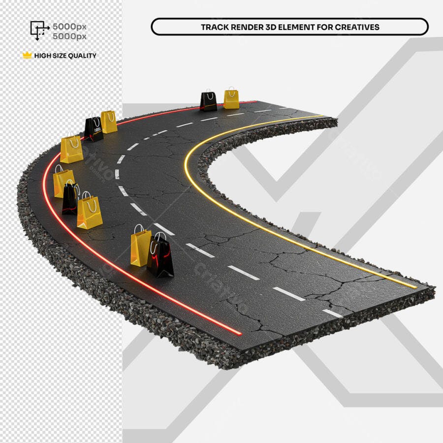 PSD Elemento 3D: Estrada para o Sucesso com Sacolas de Compras