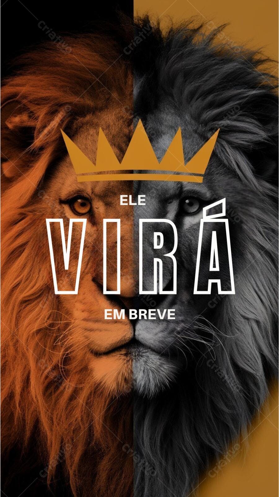 Leão com coroa anúncio Ele Virá em breve