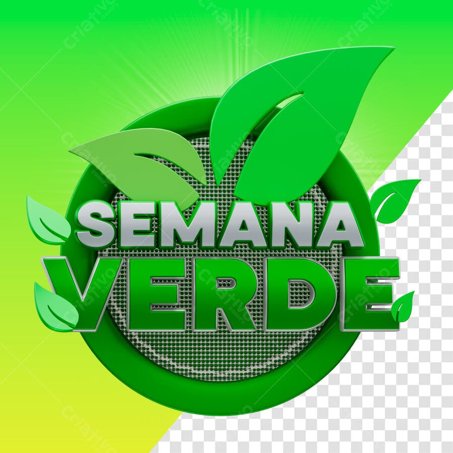 Selo 3D ecológico verde e prata com folhas