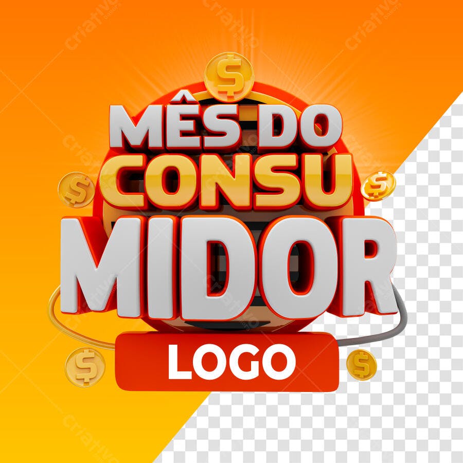 Selo 3D promocional mês do consumidor dourado e branco