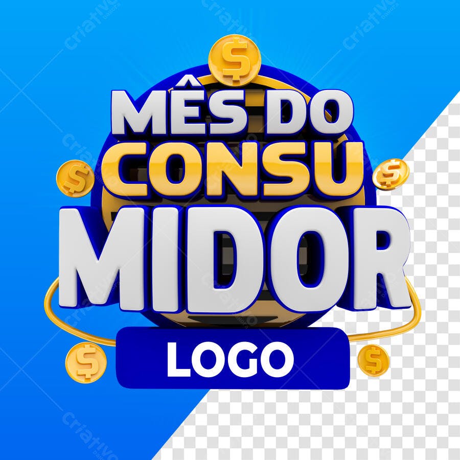 Selo 3D promocional mês do consumidor azul dourado