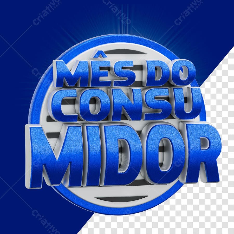 Selo 3D promocional azul e branco mês do consumidor
