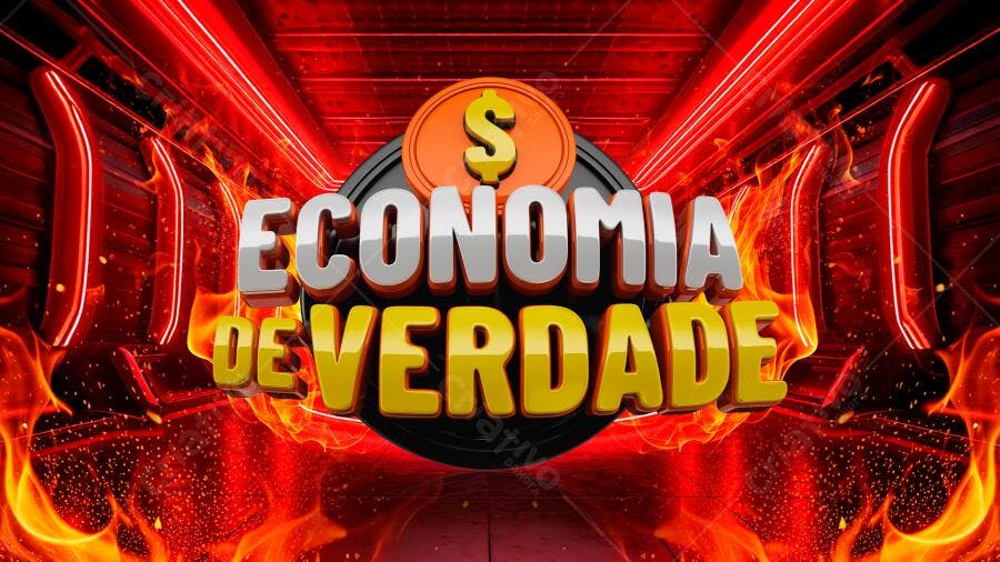 Selo 3D Financeiro Metalizado Vermelho e Dourado