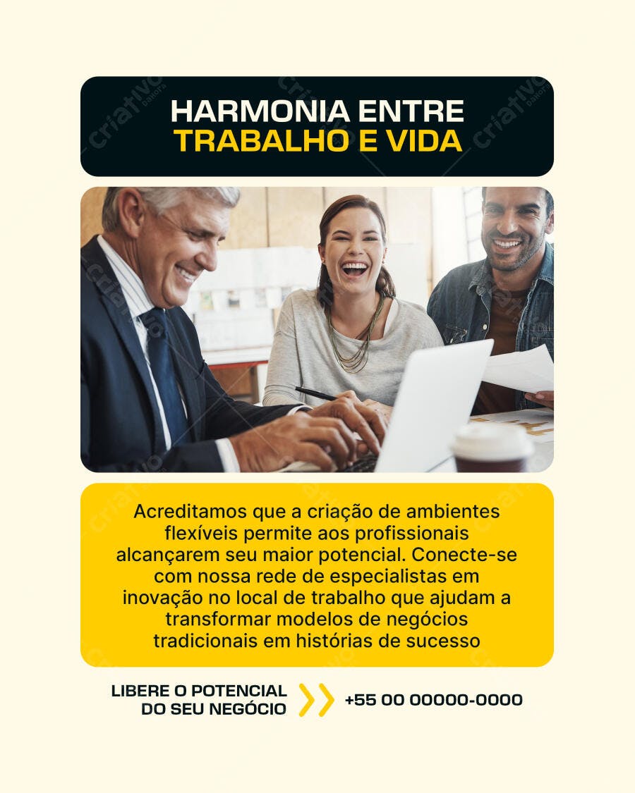 Post Instagram Harmonia Trabalho e Vida PSD Editável