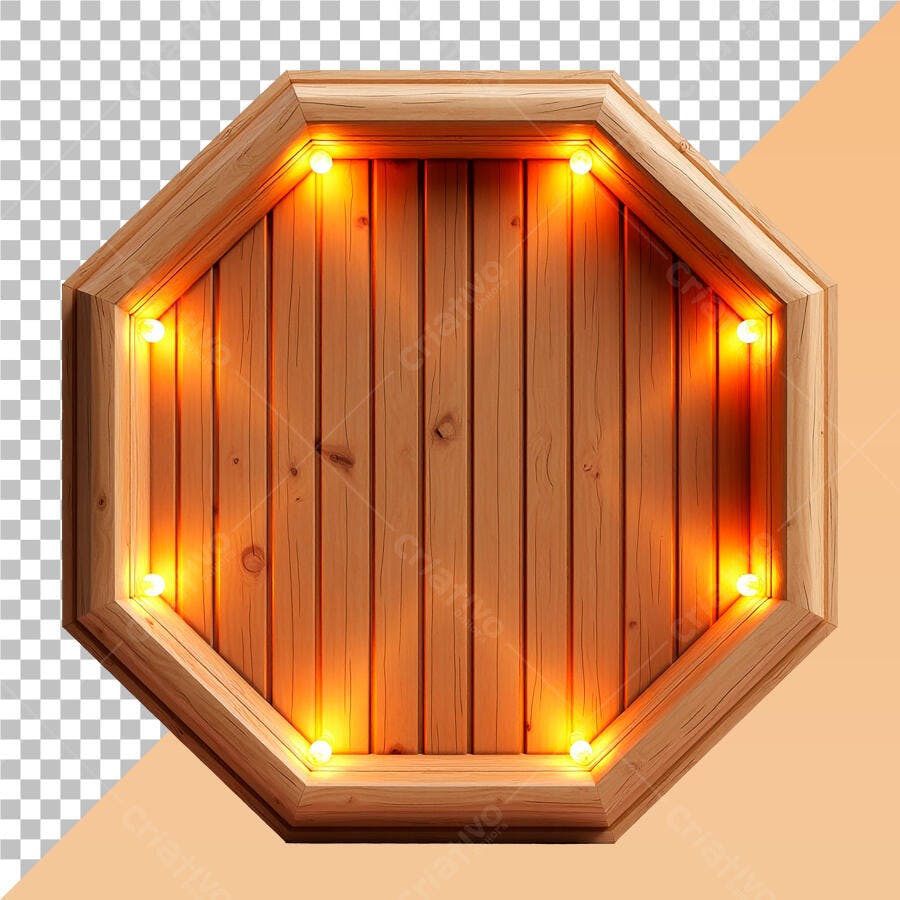 Moldura de madeira octagonal com luzes