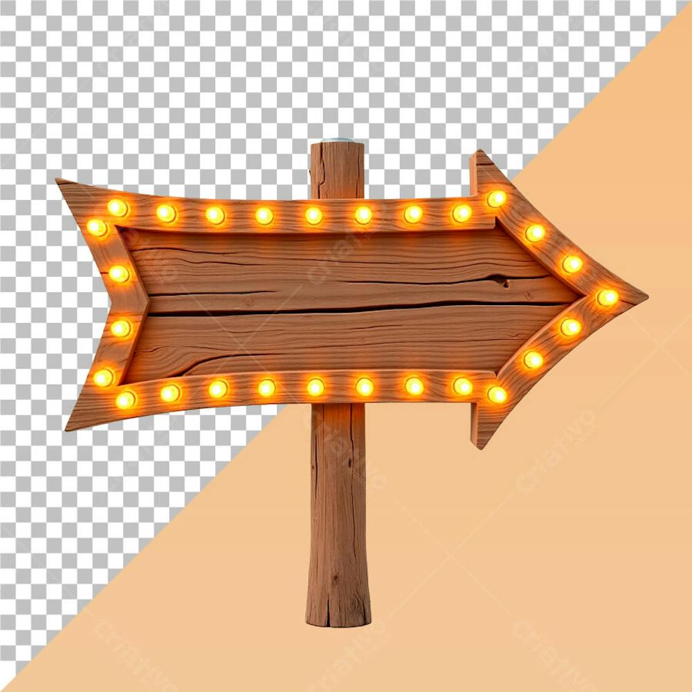 Placa de Seta de Madeira Com Luzes