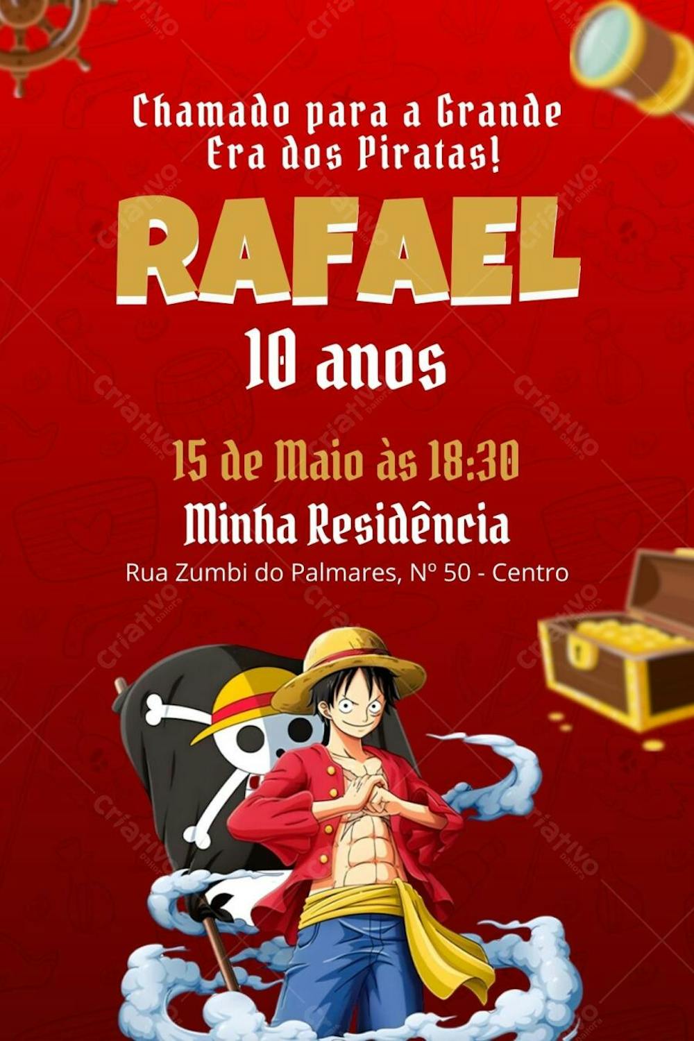 Convite de Aniversário Infantil Tema One Piece Canva