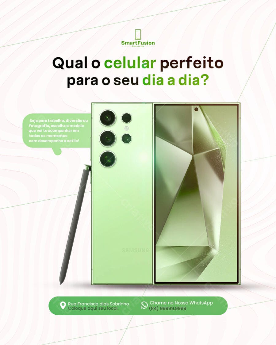 Mockup Celular Verde para Divulgação de Produtos PSD Editável