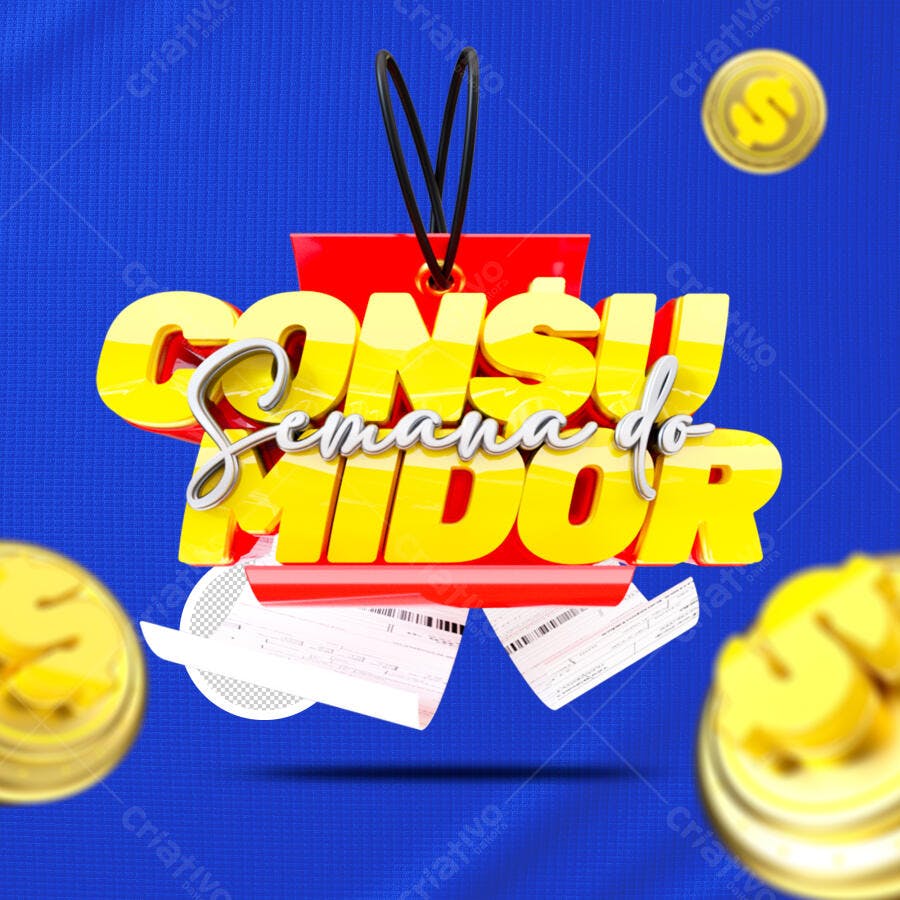 Selo 3D promocional amarelo e vermelho