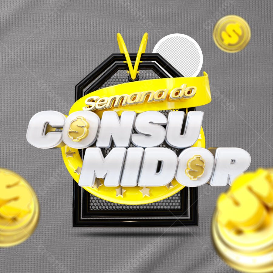 Selo 3D promocional amarelo e dourado