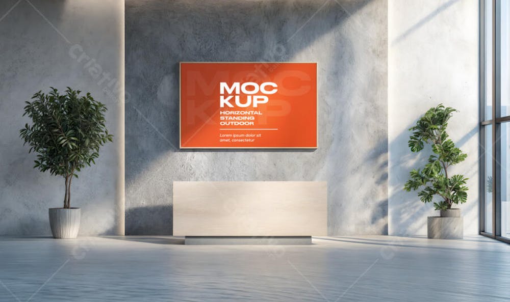 Mockup de Placa de Parede em Ambiente Moderno com Iluminação Natural