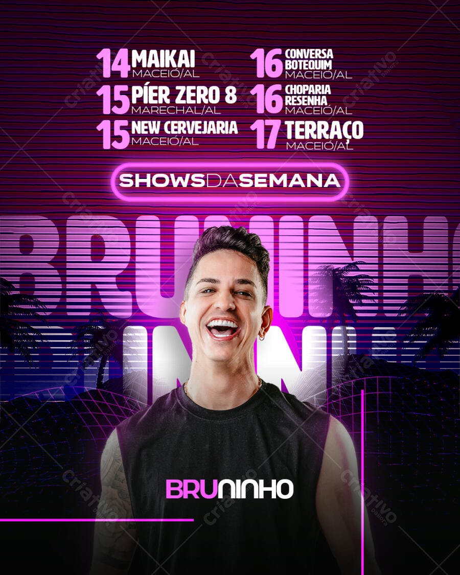 Flyer Shows da Semana Bruninho PSD Editável