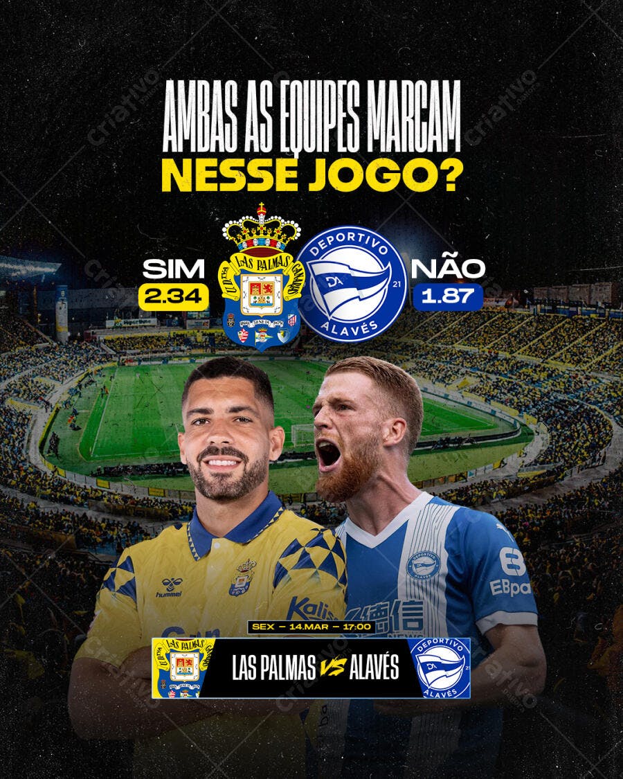 Flyer de Futebol Las Palmas vs Alavés PSD Editável