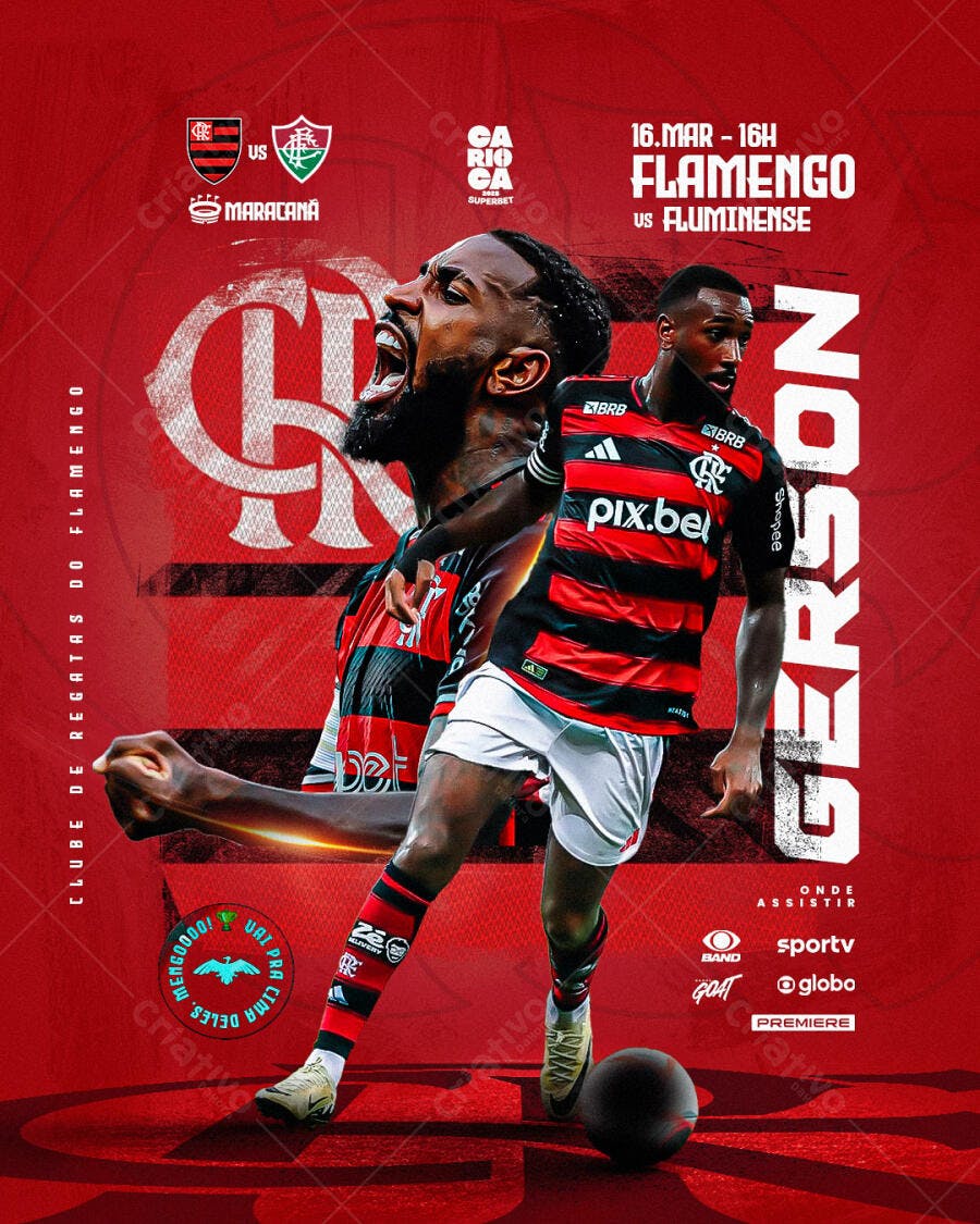 Flyer Flamengo x Fluminense 16 de Março PSD Editável