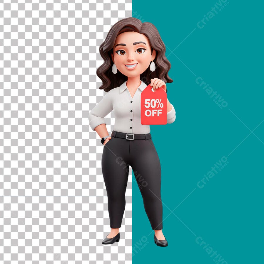 Personagem 3D para Promoção 50% OFF PSD Editável