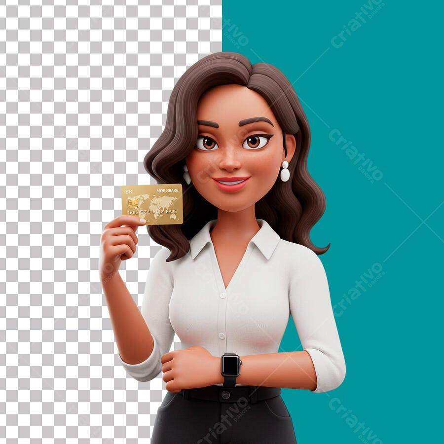 Ilustração de Mulher Negra com Cartão de Crédito PSD Editável