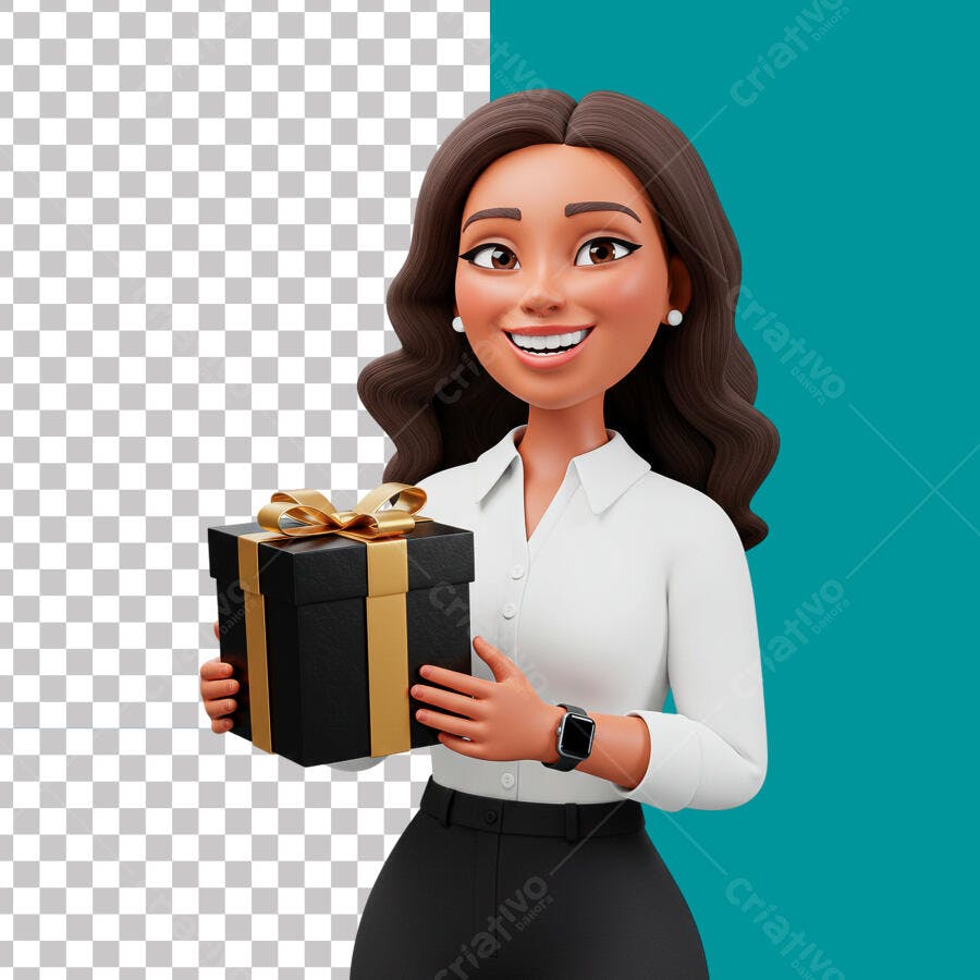 Ilustração Mulher Negócios Presente PSD Editável