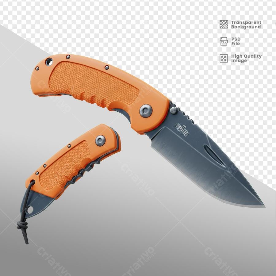 Mockup de Facas Dobráveis Laranja e Cinza PSD Editável