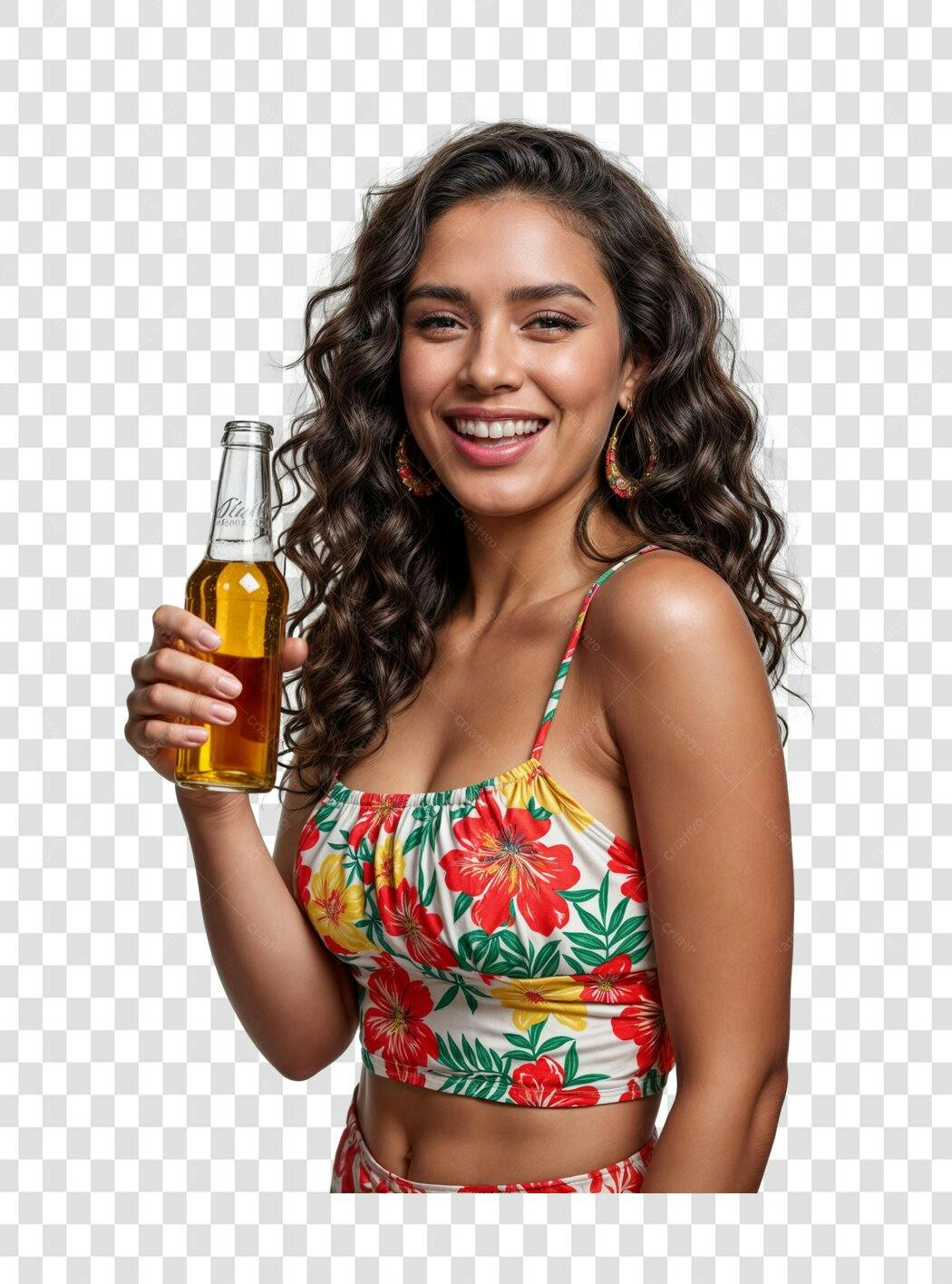 Imagem PNG mulher com cerveja fundo transparente