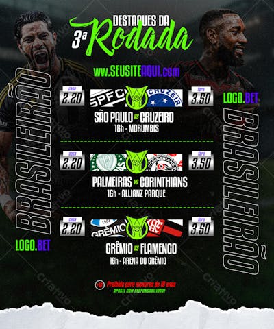 FLYER APOSTAS ESPORTIVAS BRASILEIRÃO DESTAQUES DA RODADA