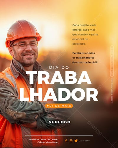 Psd Editável - Feed - 01 de Maio - Dia do Trabalhador