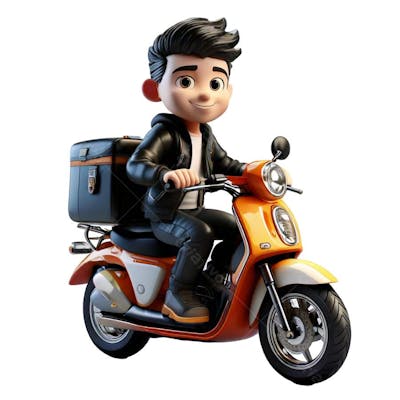 Motoboy Personagem 3D Fundo Transparente