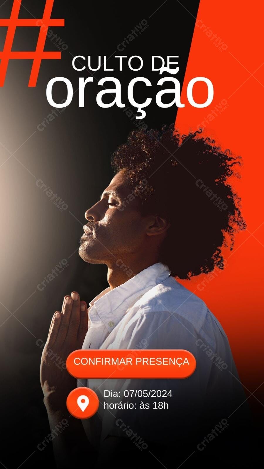 Convite Culto de Oração Preto e Vermelho Editável no Canva