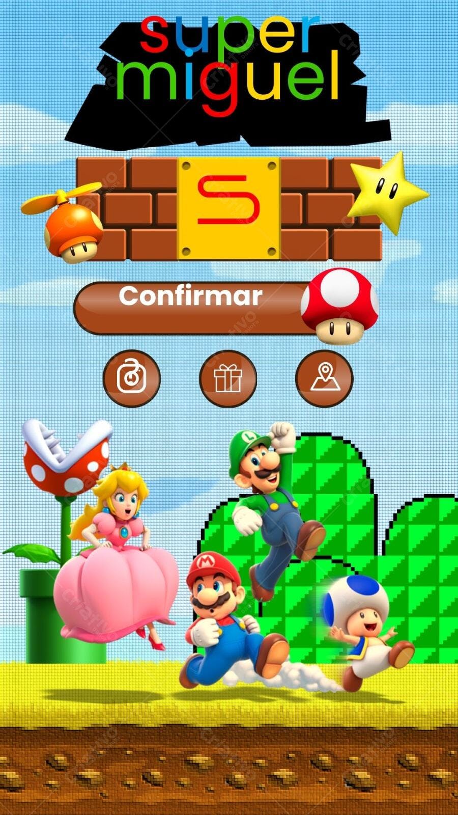 Convite Festa Infantil Super Mario Editável no Canva