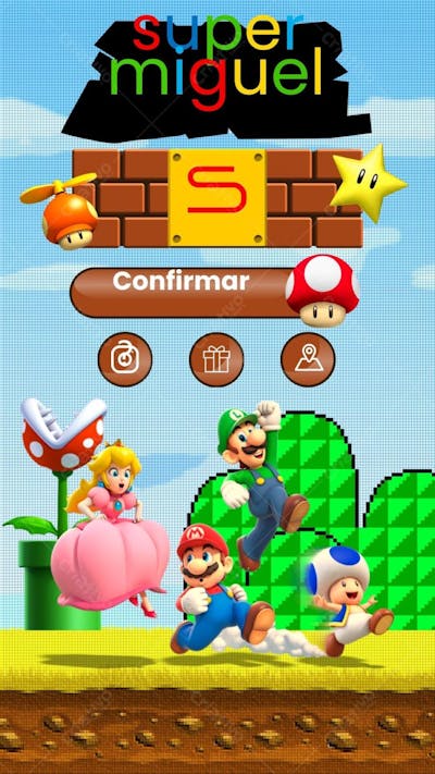 convite infantil Super Mario