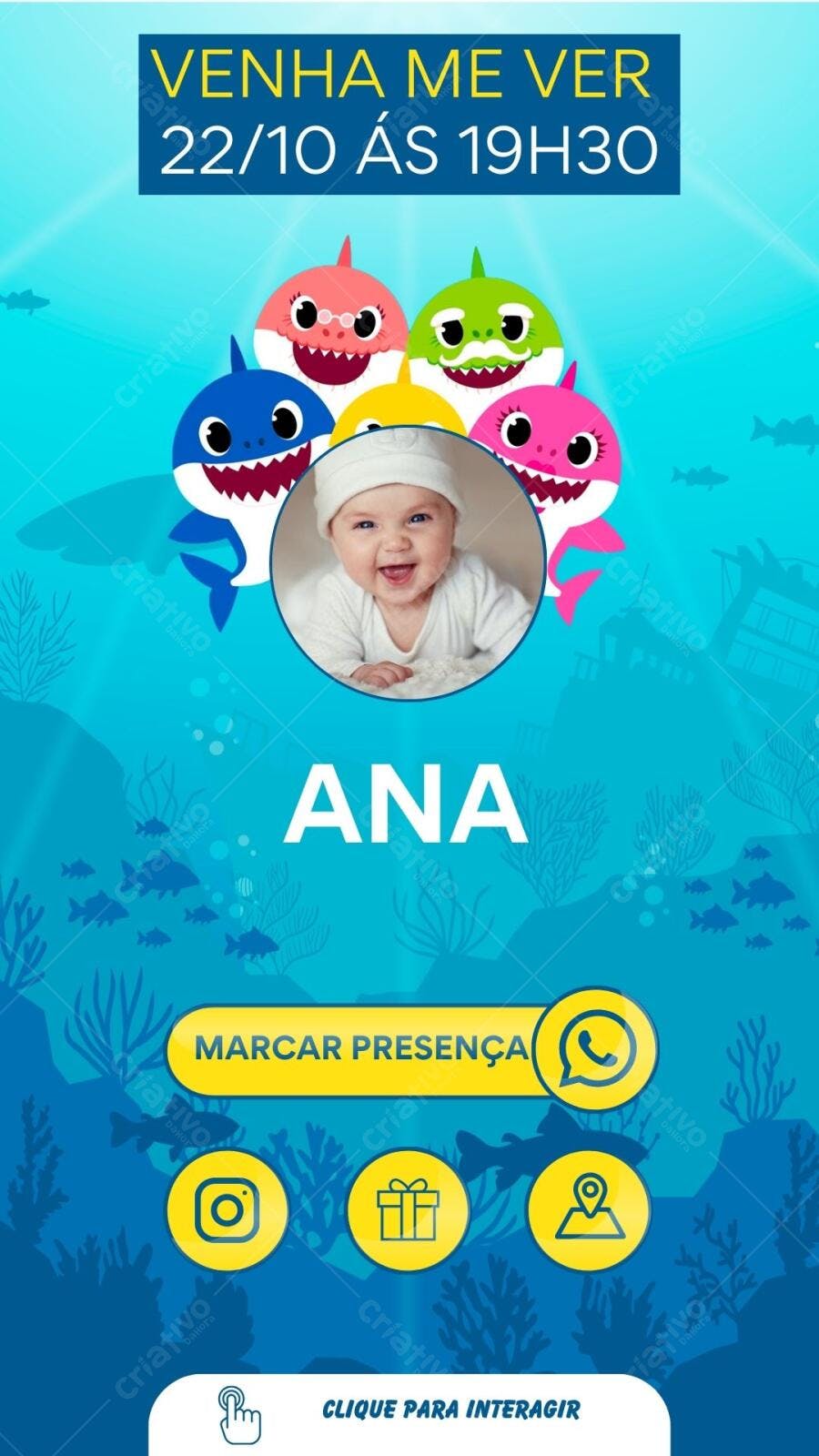 Convite Chá de Bebê Baby Shark Editável no Canva