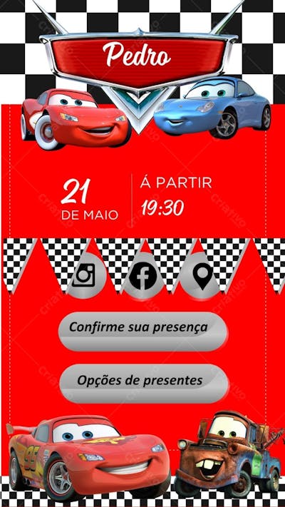 convite infantil carros