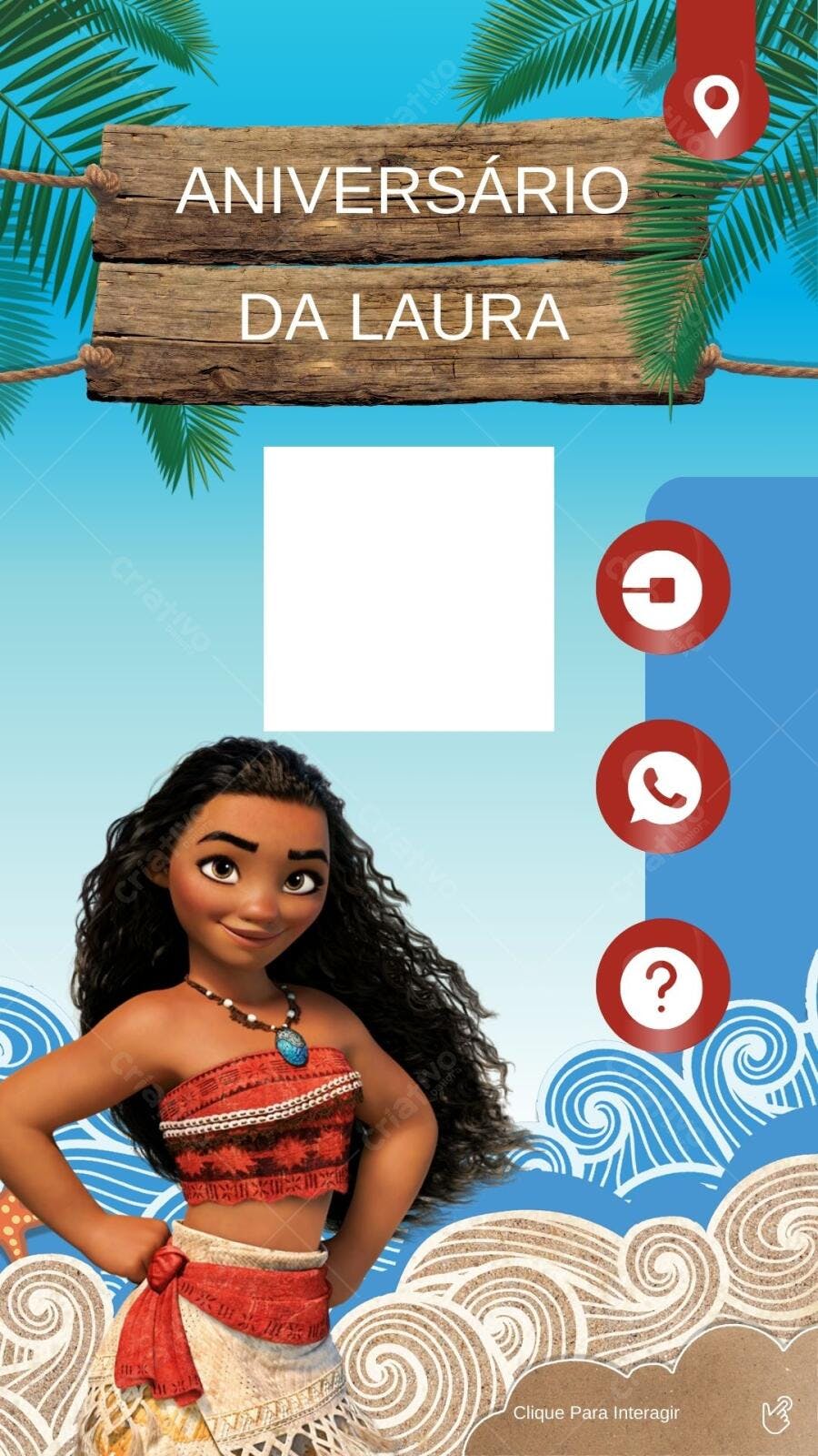 Convite de Aniversário Moana com tema Havaiano Editável no Canva