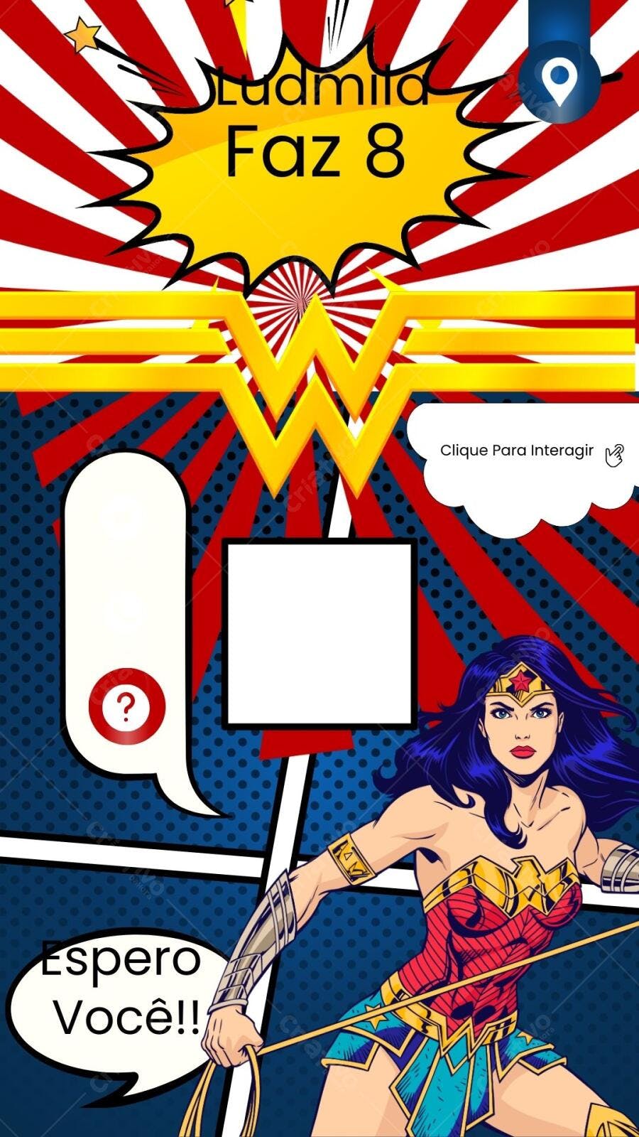 Convite de Aniversário Infantil Mulher Maravilha Pop Art Editável no Canva