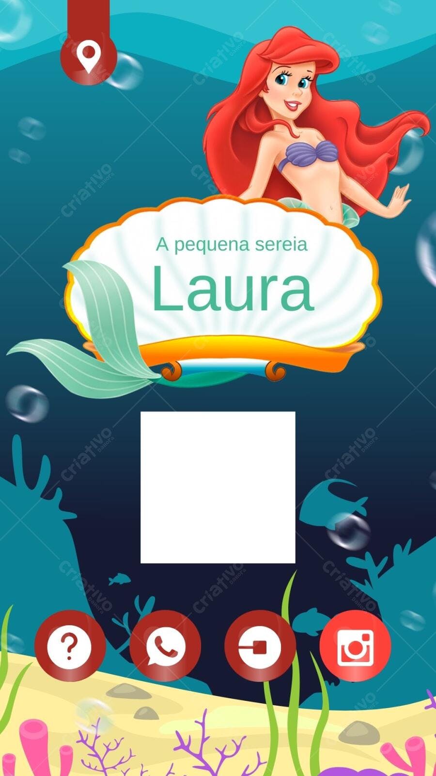 Convite de Aniversário Ariel Pequena Sereia Editável no Canva