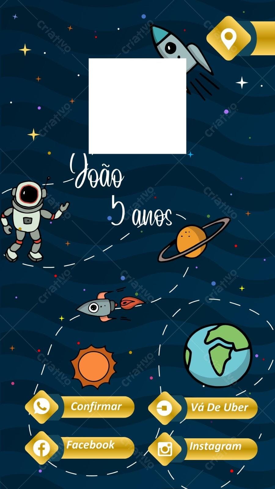 Convite de Aniversário Infantil Astronauta Editável no Canva
