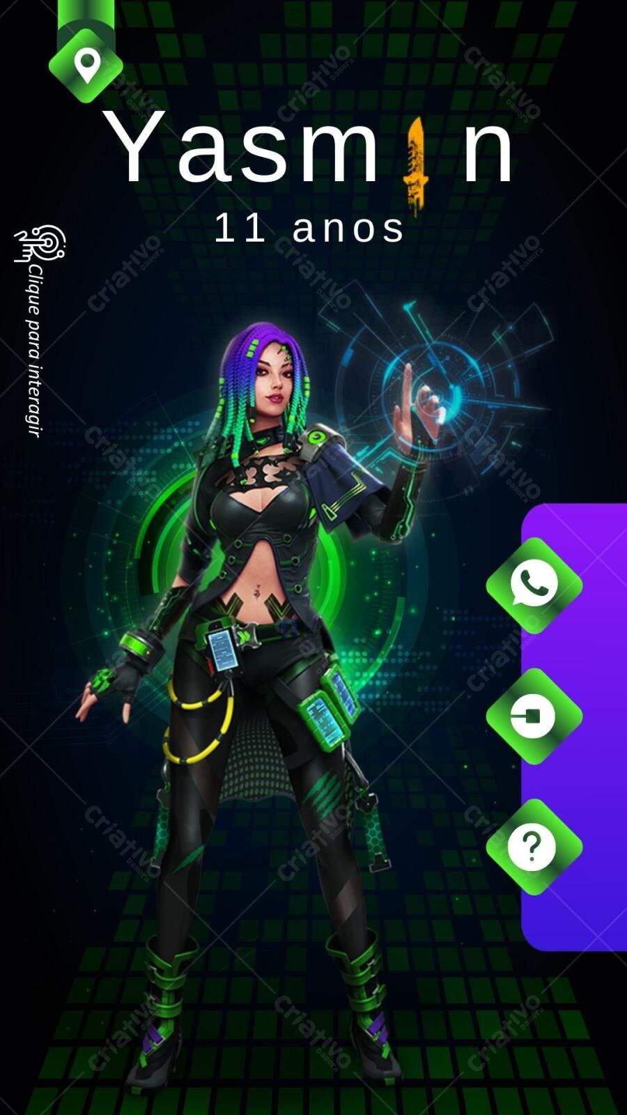 Convite de aniversário Cyberpunk Neon Verde e Preto Editável no Canva