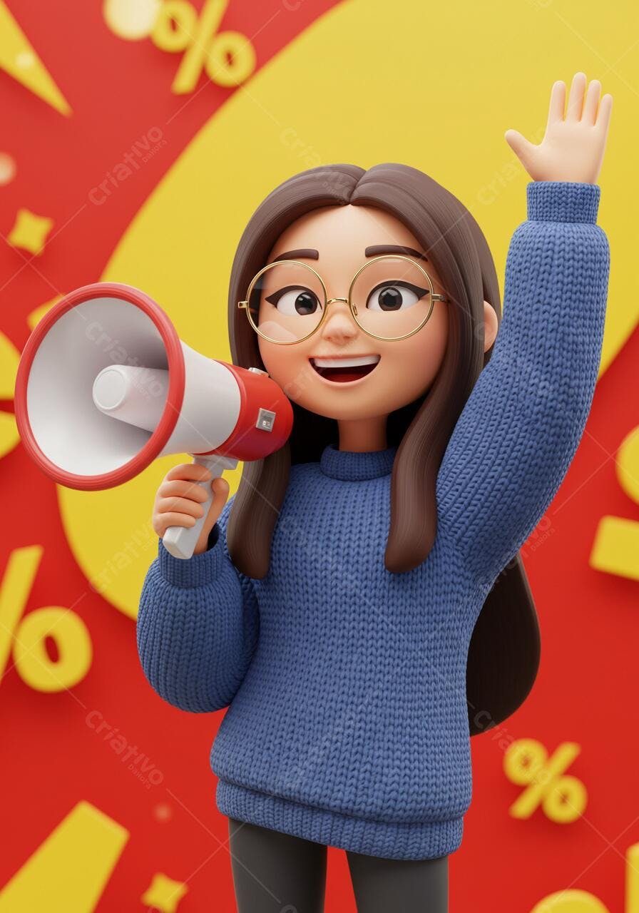 Menina anuncia promoções com megafone