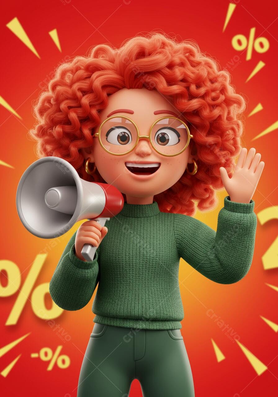 Menina animada anunciando promoções